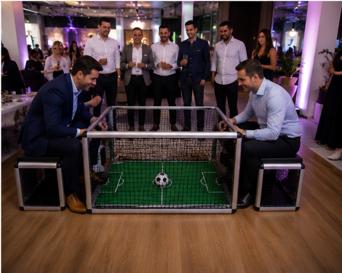 Golazo Activations soccer table set up for a kids party in Miami-Dade