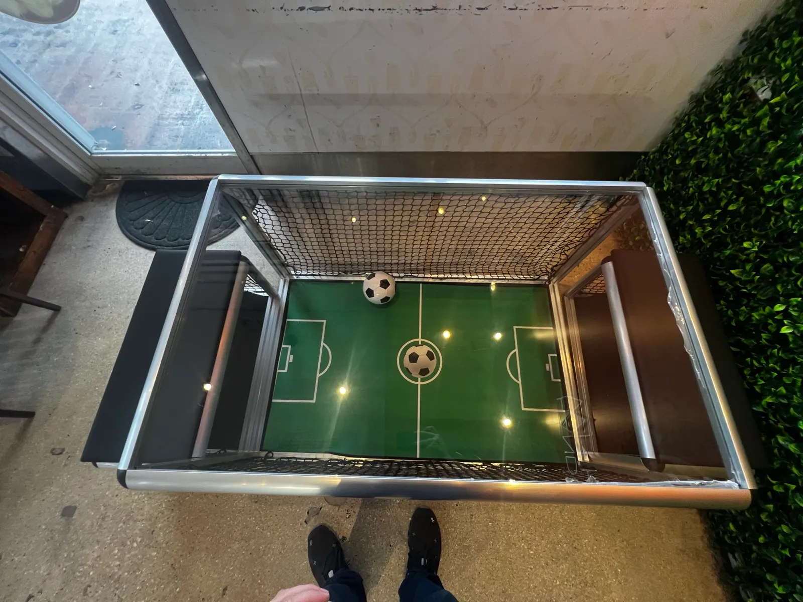 Golazo Activations foosball table rental with green pitch ready for a party in Miami